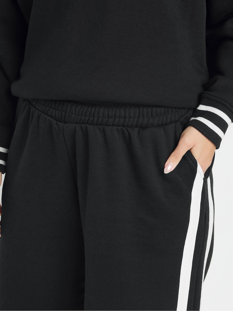 Yours Curve Black Side Stripe Wide Leg Joggers - Image 4 of 5