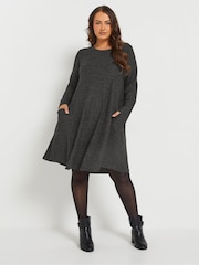 Yours Curve Grey Drape Pocket Dress - Image 1 of 5
