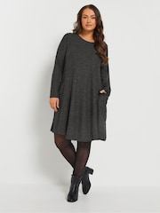 Yours Curve Grey Drape Pocket Dress - Image 2 of 5
