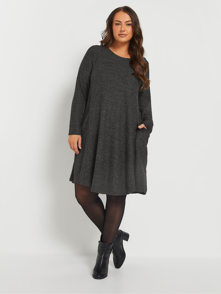 Yours Curve Grey Drape Pocket Dress - Image 2 of 5