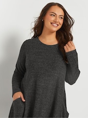 Yours Curve Grey Drape Pocket Dress - Image 4 of 5