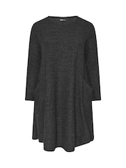 Yours Curve Grey Drape Pocket Dress - Image 5 of 5