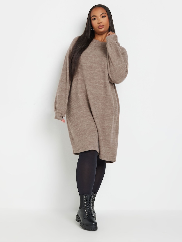 Yours Curve Brown Soft Touch Jumper Dress - Image 1 of 4