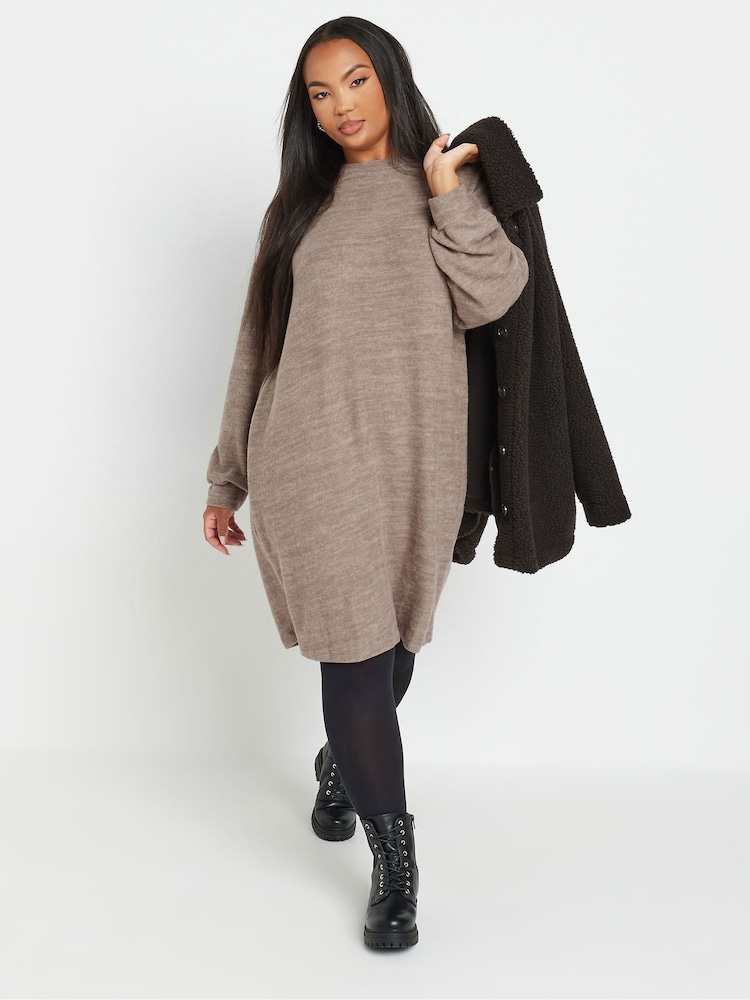 Yours Curve Brown Soft Touch Jumper Dress - Image 2 of 4
