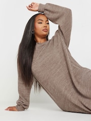 Yours Curve Brown Soft Touch Jumper Dress - Image 4 of 4