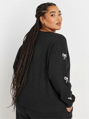 Yours Curve Black Limited Bow Detail Sweatshirt - Image 3 of 5