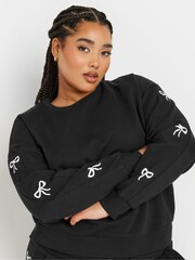 Yours Curve Black Limited Bow Detail Sweatshirt - Image 4 of 5