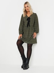 Yours Curve Khaki Green Limited Collection Check Bow Front Mini Dress - Image 1 of 5