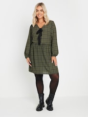 Yours Curve Khaki Green Limited Collection Check Bow Front Mini Dress - Image 2 of 5