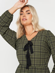 Yours Curve Khaki Green Limited Collection Check Bow Front Mini Dress - Image 4 of 5