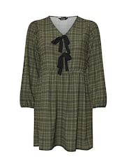 Yours Curve Khaki Green Limited Collection Check Bow Front Mini Dress - Image 5 of 5