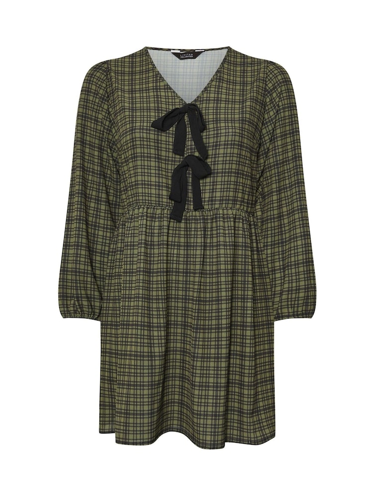 Yours Curve Khaki Green Limited Collection Check Bow Front Mini Dress - Image 5 of 5