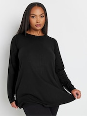 Yours Curve Black Long Sleeve Ribbed Swing Top - Image 2 of 5