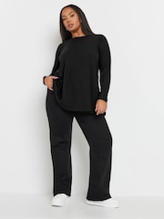 Yours Curve Black Long Sleeve Ribbed Swing Top - Image 4 of 5