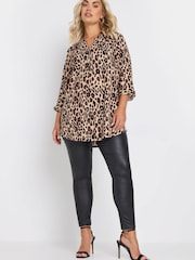 Yours Curve Natural Brown Leopard Print 3/4 Sleeve Shirt - Image 2 of 5