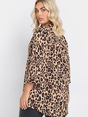 Yours Curve Natural Brown Leopard Print 3/4 Sleeve Shirt - Image 3 of 5