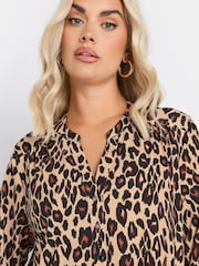 Yours Curve Natural Brown Leopard Print 3/4 Sleeve Shirt - Image 4 of 5