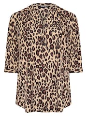 Yours Curve Natural Brown Leopard Print 3/4 Sleeve Shirt - Image 5 of 5