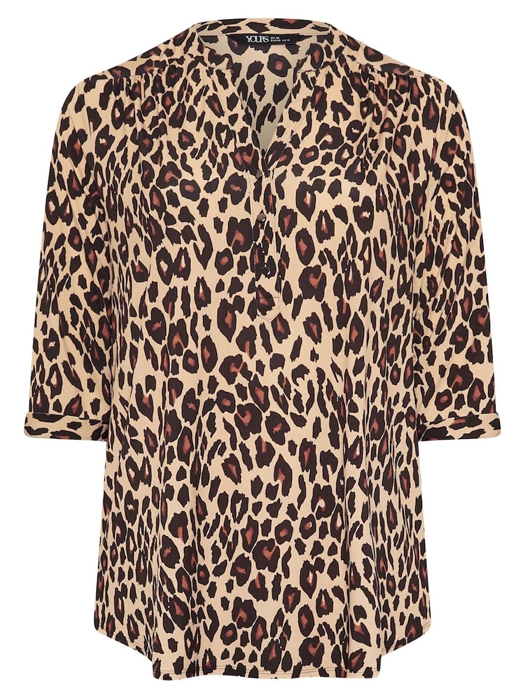Yours Curve Natural Brown Leopard Print 3/4 Sleeve Shirt - Image 5 of 5
