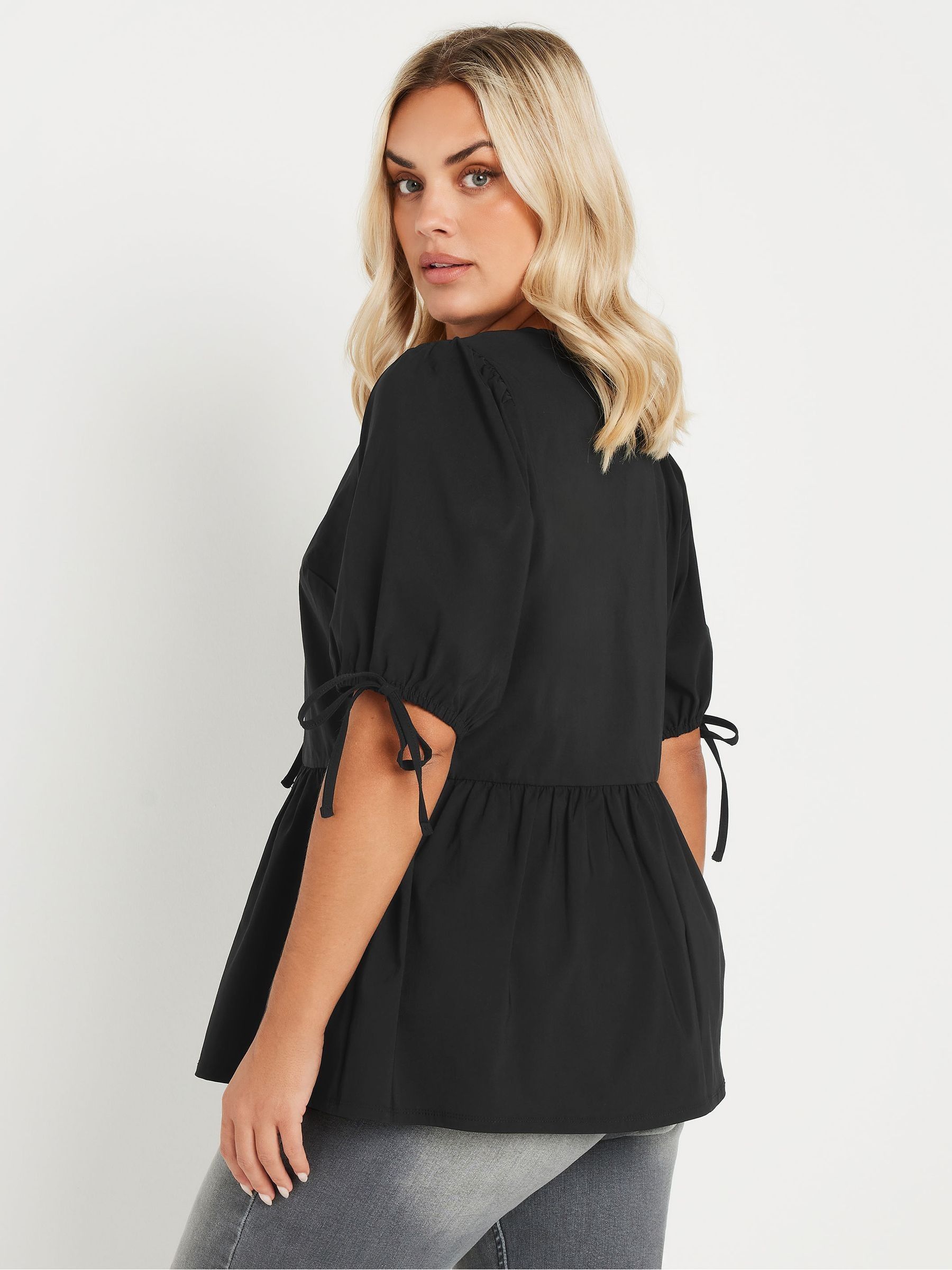 Buy Yours Curve Black Limited Collection Tie Front Peplum Top from