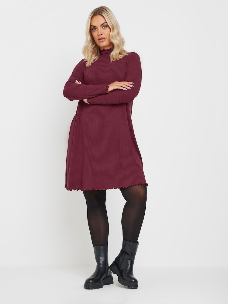 Yours Curve Red Lettuce Edge Tunic Dress - Image 1 of 5