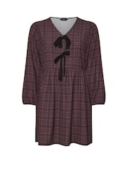 Yours Curve Red Limited Collection Check Bow Front Mini Dress - Image 5 of 5