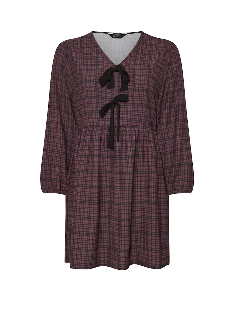 Yours Curve Red Limited Collection Check Bow Front Mini Dress - Image 5 of 5