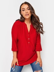 Yours Curve Red Half Placket Jersey Blouses - Image 1 of 4