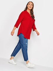Yours Curve Red Half Placket Jersey Blouses - Image 2 of 4
