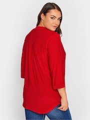 Yours Curve Red Half Placket Jersey Blouses - Image 3 of 4