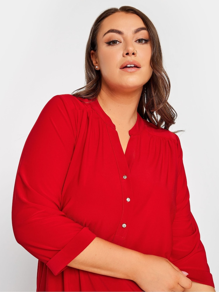 Yours Curve Red Half Placket Jersey Blouses - Image 4 of 4