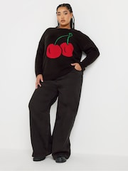 Yours Curve Black Limited Collection Curve Cherry Knitted Jumper - Image 2 of 5
