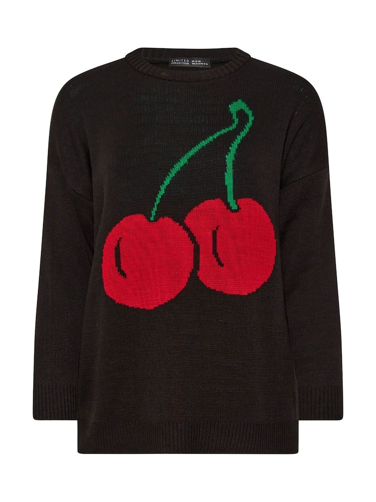 Yours Curve Black Limited Collection Curve Cherry Knitted Jumper - Image 5 of 5