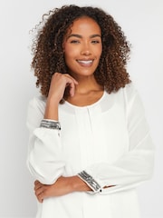 M&Co Cream Embellished Cuffed Pleated Blouse - Image 4 of 5