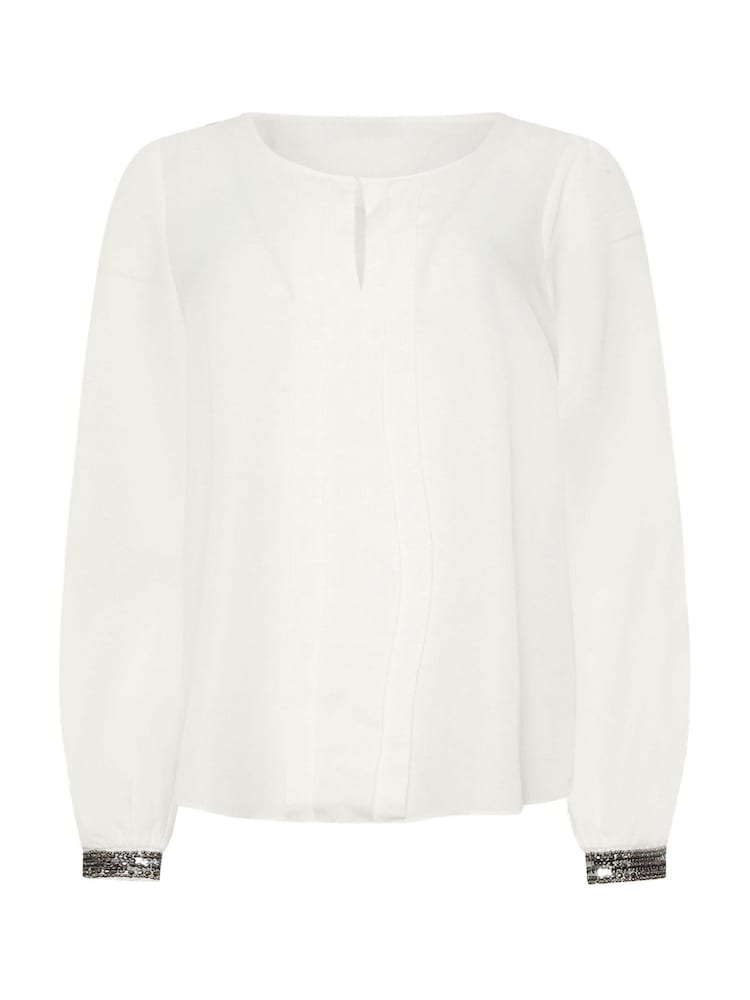 M&Co Cream Embellished Cuffed Pleated Blouse - Image 5 of 5