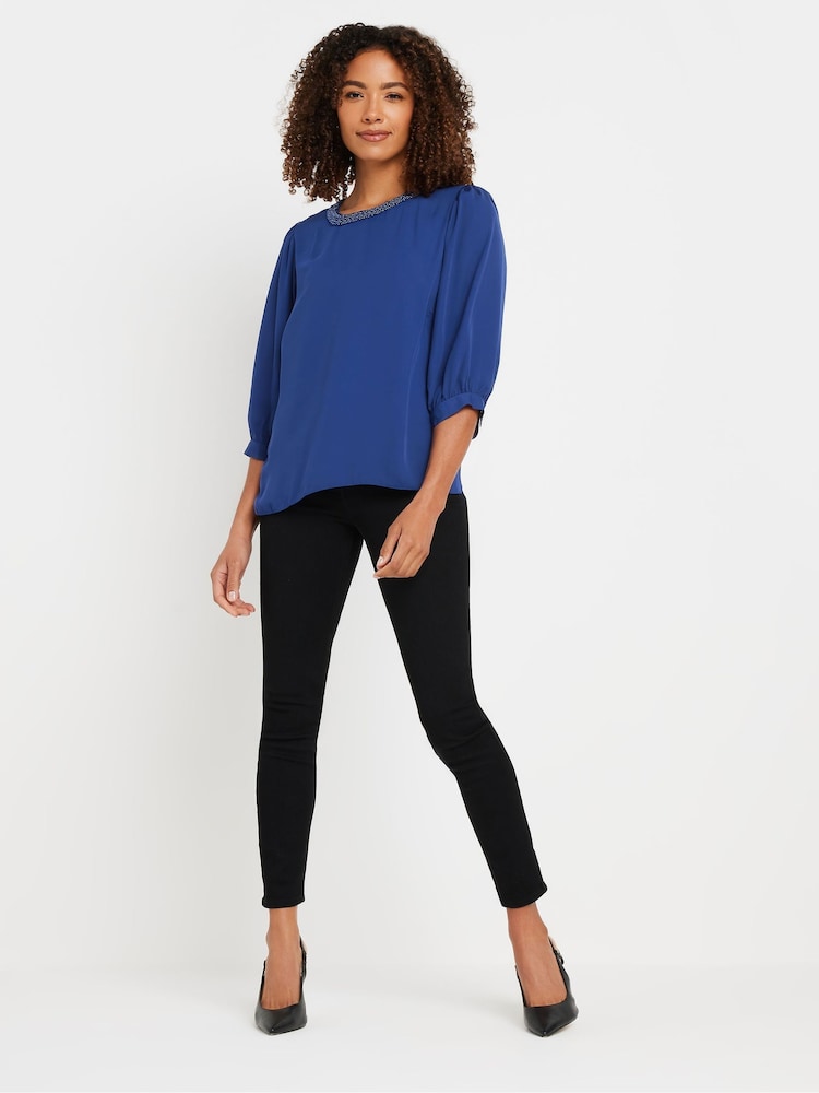 M&Co Blue Bead Neckline Blouse - Image 1 of 5