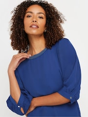 M&Co Blue Bead Neckline Blouse - Image 3 of 5