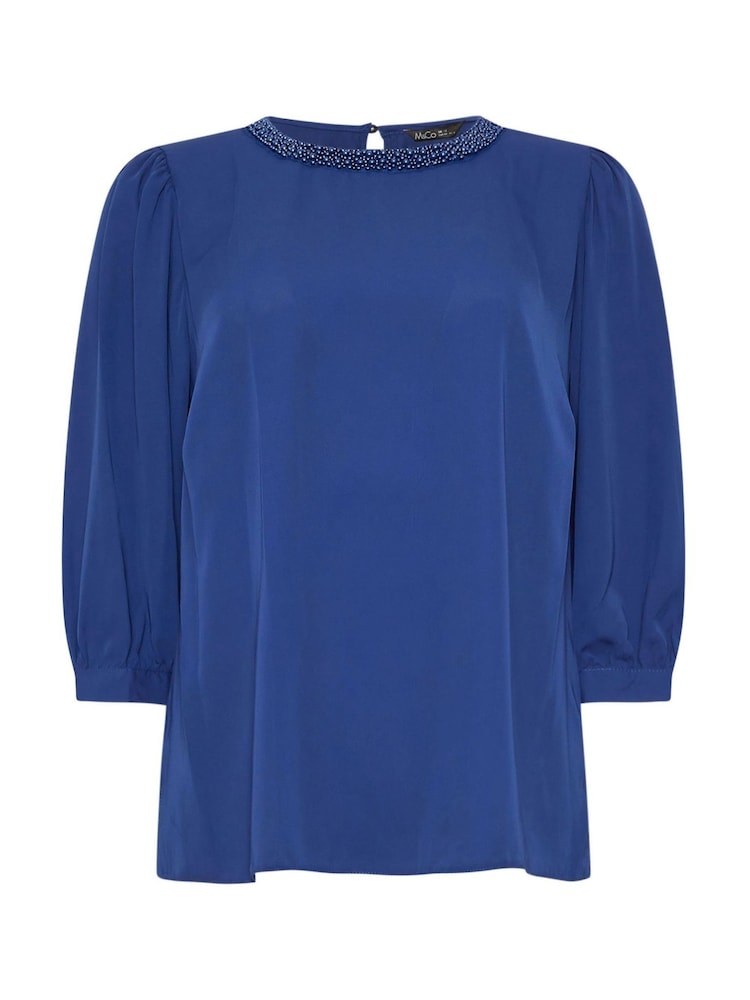 M&Co Blue Bead Neckline Blouse - Image 5 of 5