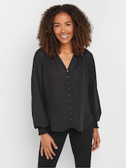 M&Co Black Button Through Blouse - Image 1 of 5