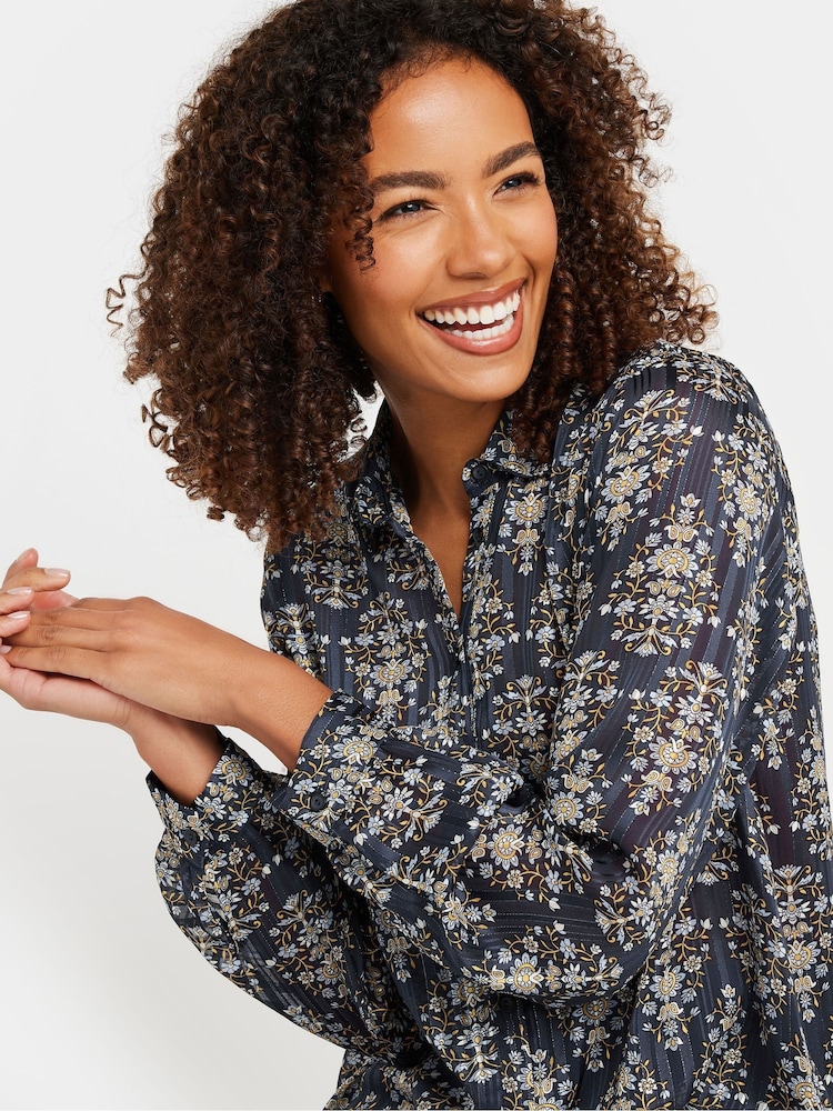 M&Co Blue Shadow Metallic Stripe Shirt - Image 1 of 5