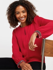 M&Co Red Embellished Cuffed Pleated Blouse - Image 2 of 5