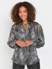 M&Co Grey Frill Collar Shimmer Blouse - Image 1 of 5