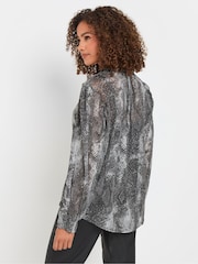 M&Co Grey Frill Collar Shimmer Blouse - Image 2 of 5