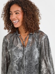 M&Co Grey Frill Collar Shimmer Blouse - Image 4 of 5