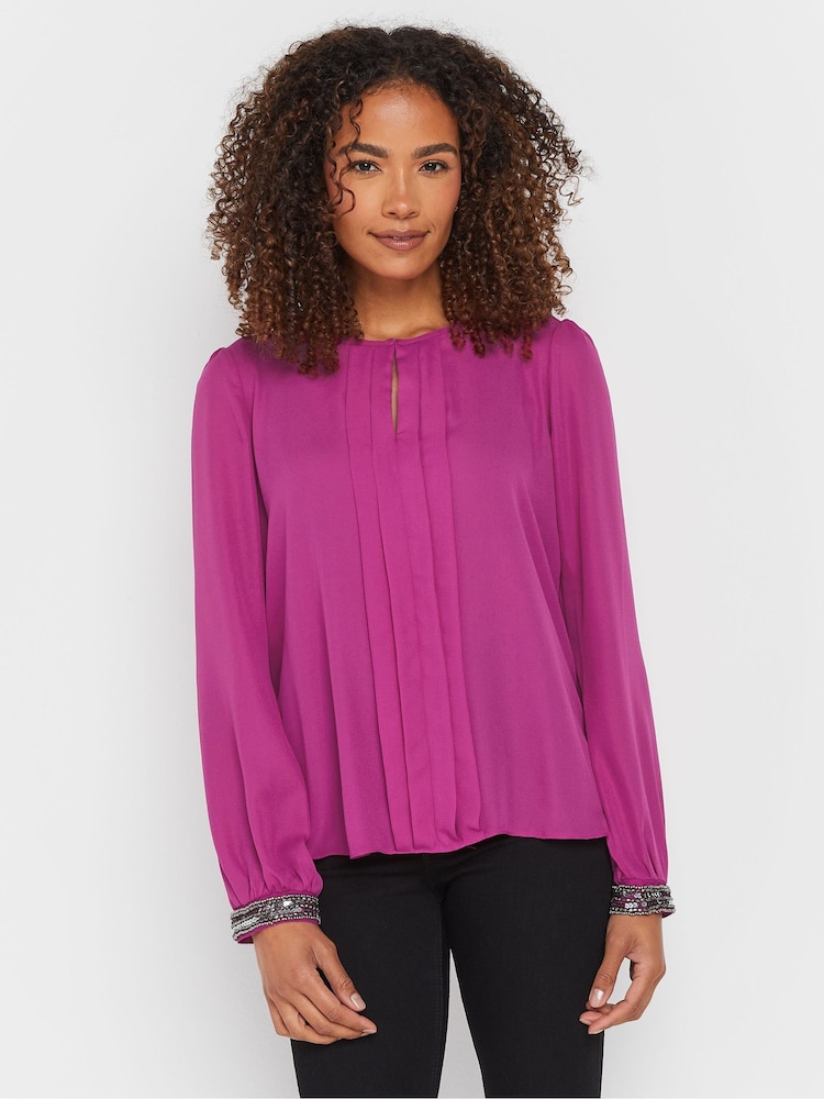 M&Co Pink Embellished Cuffed Pleated Blouse - Image 1 of 5
