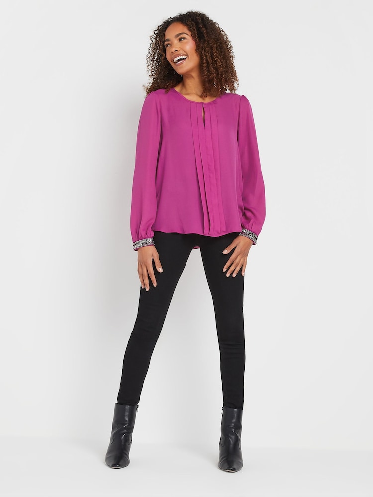 M&Co Pink Embellished Cuffed Pleated Blouse - Image 2 of 5