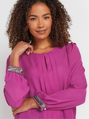 M&Co Pink Embellished Cuffed Pleated Blouse - Image 4 of 5