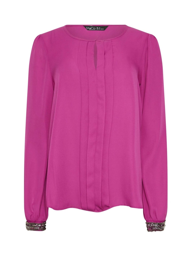 M&Co Pink Embellished Cuffed Pleated Blouse - Image 5 of 5