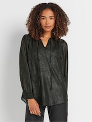 M&Co Black Frill Collar Shimmer Blouse - Image 1 of 5