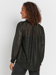 M&Co Black Frill Collar Shimmer Blouse - Image 3 of 5